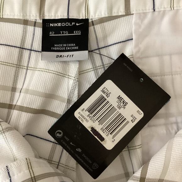 Nike Golf Shorts Plaid Dri-Fit Stretch Pockets Men Size 42 NWT White Tan Blue - Picture 2 of 7